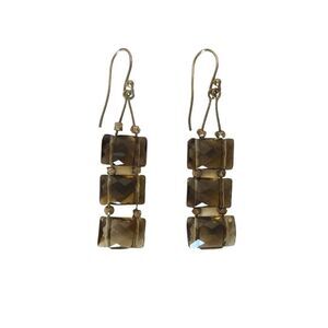 Vintage Faceted Triple Smoky Quartz Dangle Earrings Sterling Silver 925 Hook